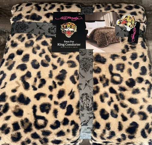 Ed Hardy ~ Faux Fur King Comforter Fuzzy Cheata Animal 102" x 90" Blanket