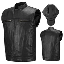 ILM Men Cowhide Leather Motorcycle Vest CE Armor  Concealed Carry Pockets VL1