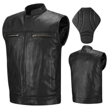 ILM Men Cowhide Leather Motorcycle Vest CE Armor & Concealed Carry Pockets VL1