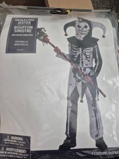 Scary Menacing Jester Clown Suit Skeleton Child Halloween Costume Small Kids 4-6
