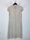 Apricot Beige Linen Blend Midi Shirt Dress Button Front UK 16