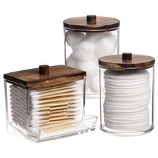 Tbestmax 3 Pack Qtips Holder Bathroom 10oz/10oz, Group A-Brown Wood