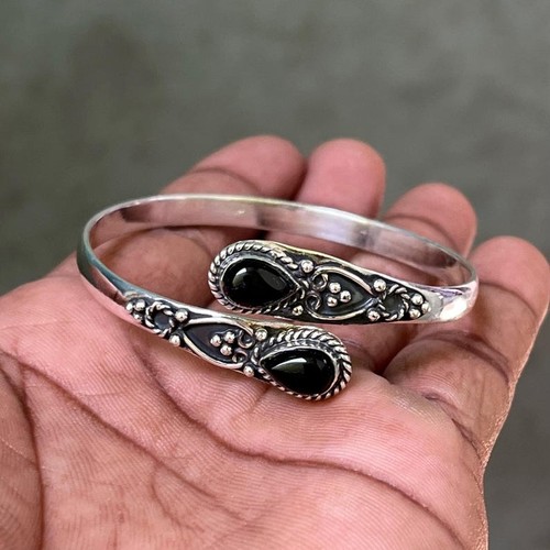 Black Onyx Bangle 925 Sterling Silver Women Silver Bracelets All Size SH319 - Picture 2 of 4