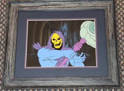 HE-MAN PRODUCTION ANIMATION CEL OF SKELATOR - HAND PAINTED PRODUCTION BACKGROUND