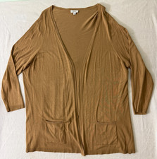 Susan Graver Women  s 3X Open Front Long Cardigan Tan Lightweight Pockets