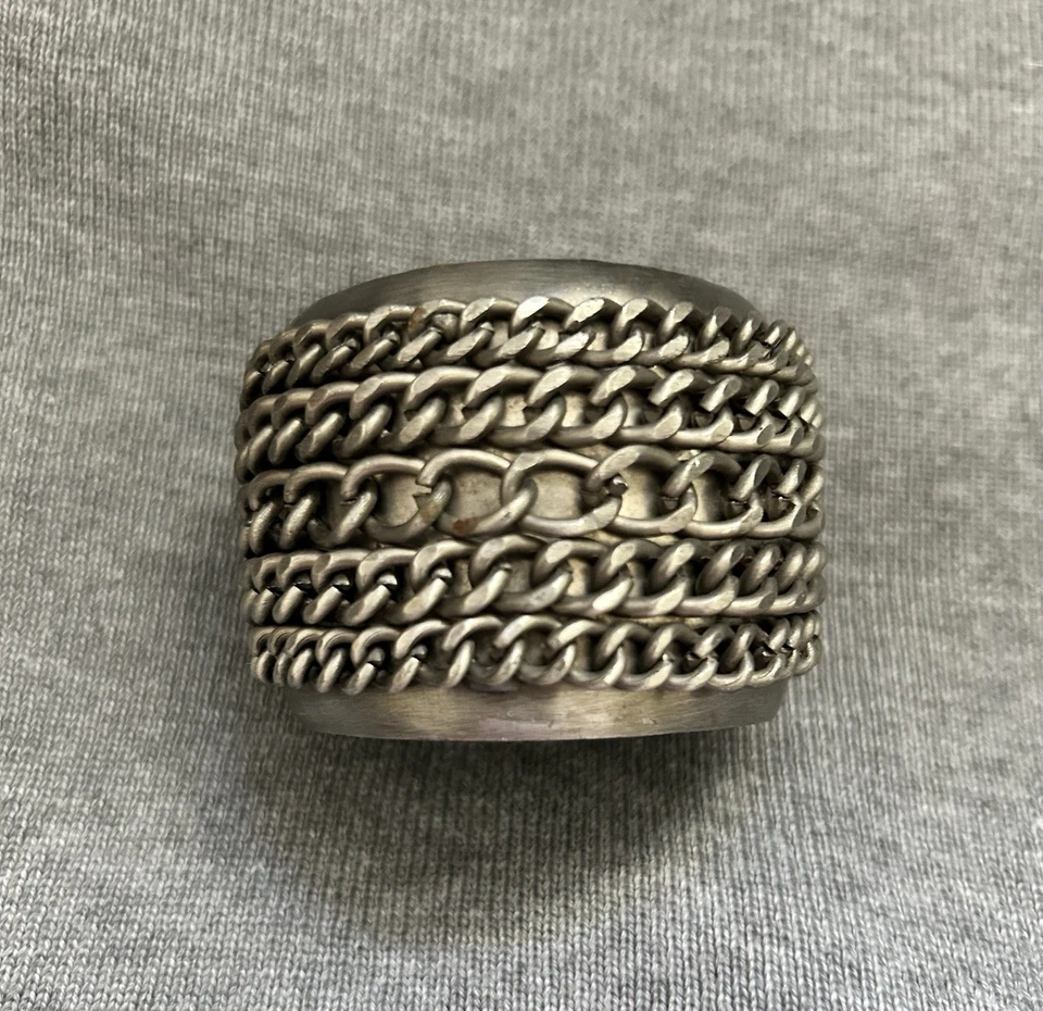 Vintage Handmade Stainless Steel Welded Chains Bangle Bracelet - Image 4 of 4