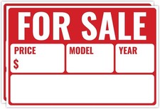 2PC For Sale Sign Car 12x8 Inch Polystyrene Waterproof Weatherproof Heavy Duty