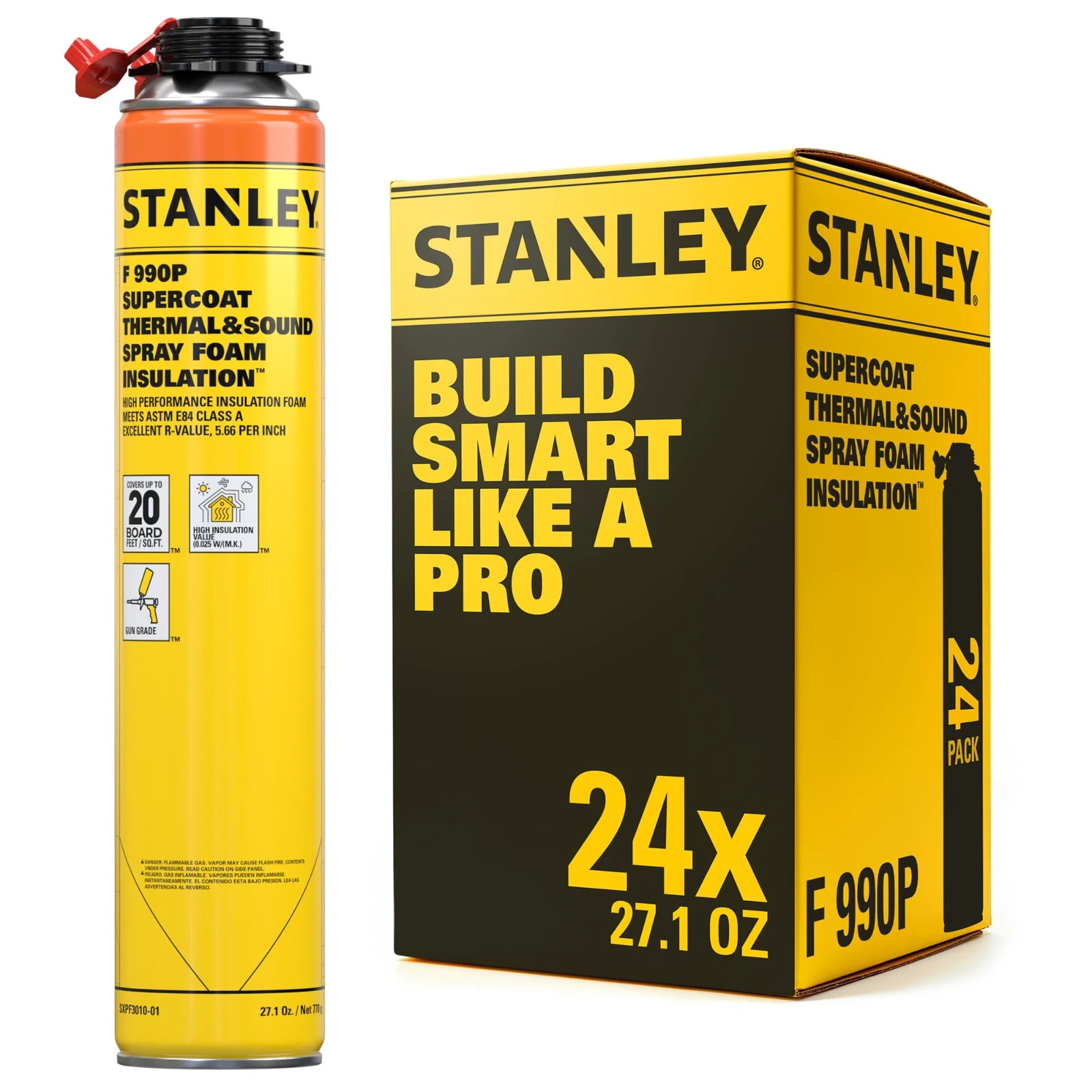 Spray Foam Insulation, Closed Cell, Fire Rated (24x27.1oz. 480 bd/ft) 24 Pack