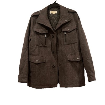 Michael Kors Men s Wool Blend Pea Coat, Lined, Quilted, Brown Button Down Sz M