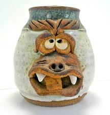 Robert Eakin Stoneware Pottery Funny Animal Face Mug Signed Vintage