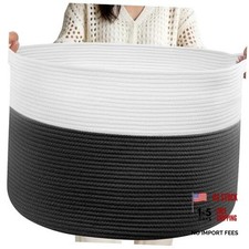 XXXL Large Laundry Basket Soft Cotton Rope Basket, Blanket 105L Black  White