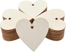 60pcs Unfinished Wood Heart-Shaped Cutouts with Sling Hole, Wooden Blank Paint C