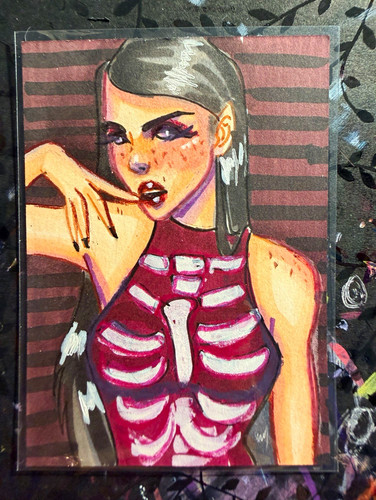 ACEO original skeleton portrait gothic fantasy illustration TLCarts