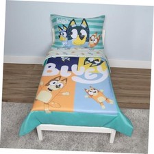 4 Piece Toddler Bedding Set   Includes Comforter, Bluey Blue 4 Pc Toddler Set