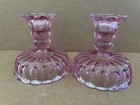 Vintage FENTON Colonial Pink Thumbprint Candlestick Candle Holders 2pcs #1