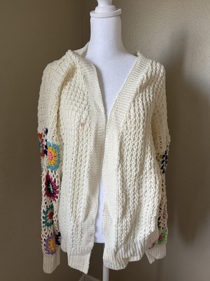 Cárdigan ADORA Crochet Granny Square Manga Larga Talla L Blanco Boho Cottagecore