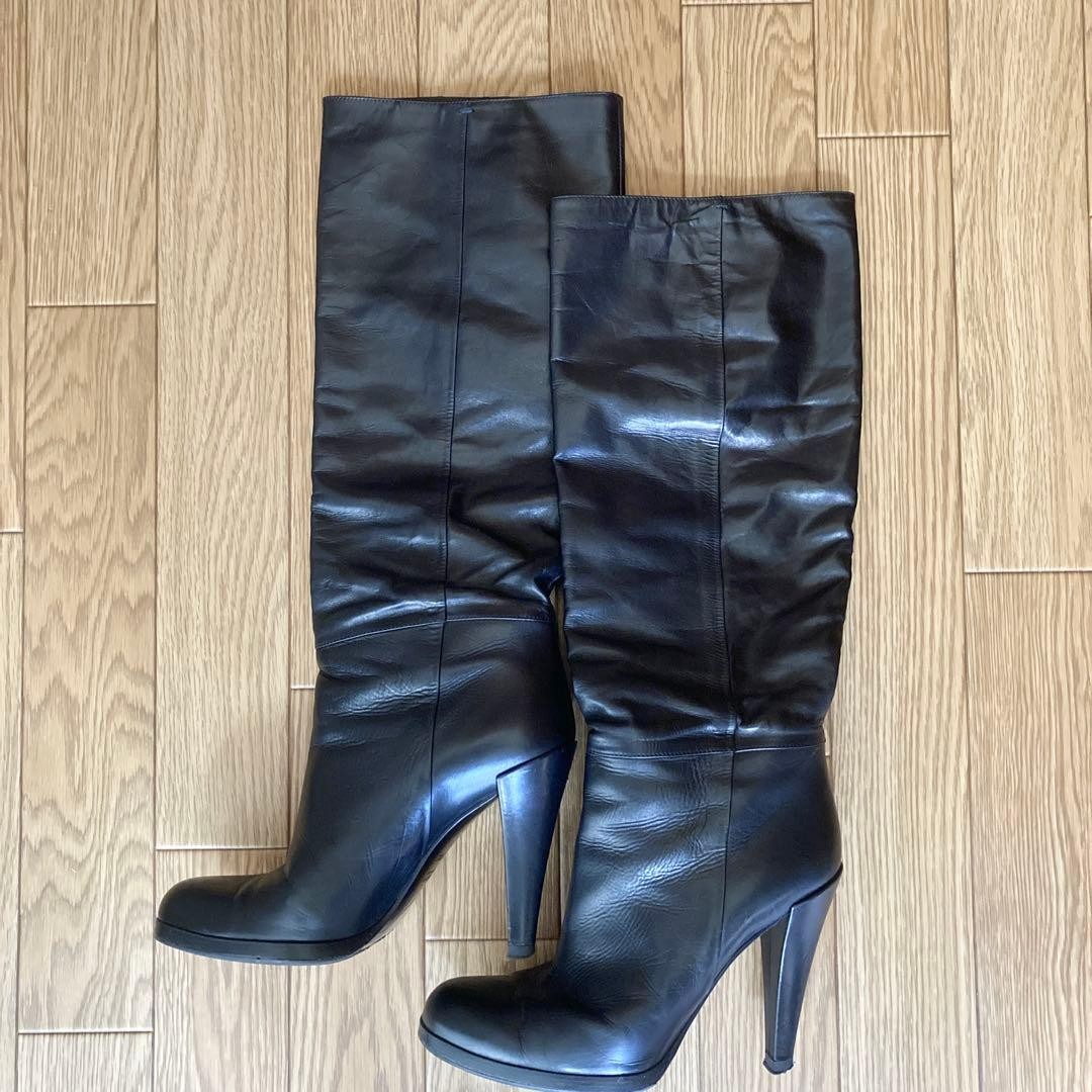 GUCCI Boots Heel Long Leather Black EU37.5/US7.5 113172c thumbnail 2