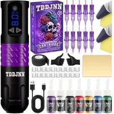 Purple Wireless Tattoo Pen Kit with Ink and Needles for Beginners