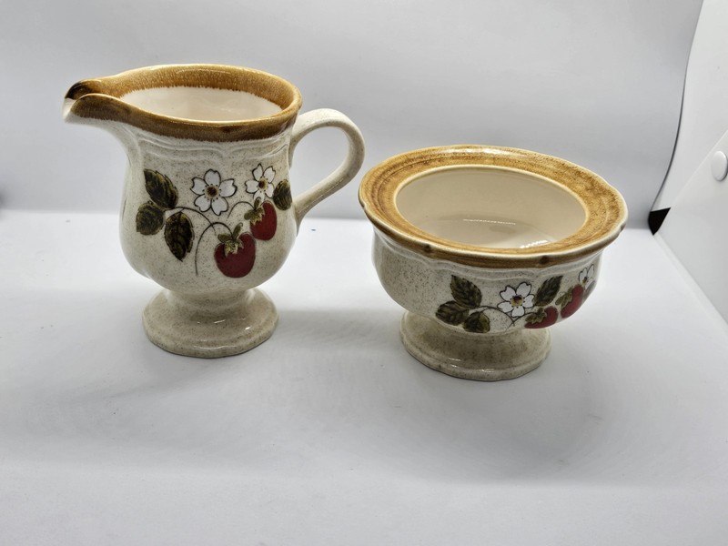 Vintage Mikasa Strawberry Festival Creamer and Sugar Bowl (no lid) Stoneware EUC
