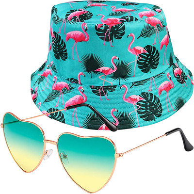 Mallorca Party Outfit Damen 2-teilig mit Fischerhut Sonnenbrille Flamingo Hut Fe