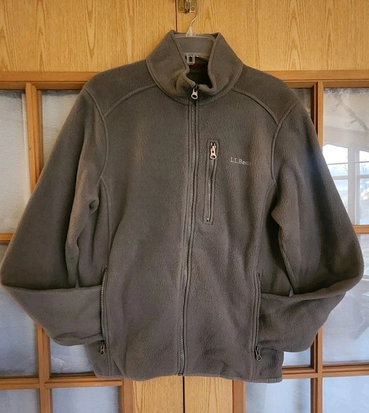 L.L Bean Fleece Jacket Gray Mens Small Full Zip Outdoor Hiking Windbreaker Grey