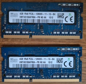 2 x SK Hynix 4GB 1Rx8 PC3L-12800S-11-13-B4 DDR3 SODIMM RAM MODUL