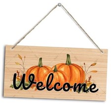 Welcome Wood Sign Fall Pumpkin Wooden Hanging Sign Plaque Outdoor Yard Signs