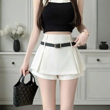Lamuusaa y2k Skirts Women Clothing Solid Color High Rise Pleated Mini Skirts wit