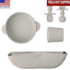 Baby-Led Weaning Silicone Set Suction Bowl Cup Bib Teething Spoons BPA Free 6m