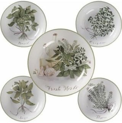 Fresh Herbs 5 Piece Pasta Bowls, Multicolor