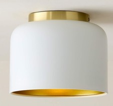 CB2 Bell Flush Mount Oyster Hall Ceiling Light Fixture White and Gold