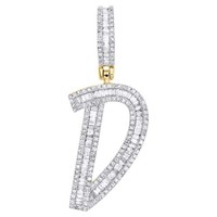 10K Gelbgold Baguette Diamant AnhäNger Anfangsbuchstabe D Initial Charm