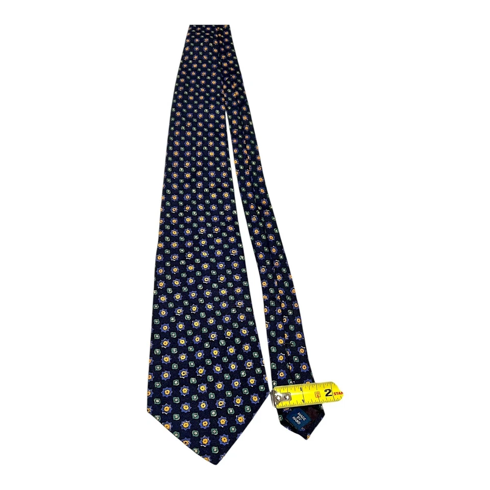 Мужской галстук Polo Ralph Lauren с цветочным узором темно-синий желтый зеленый клетчатый ручной работы - Изображение 4 из 4