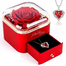 Gifts for Women Birthday, Preserved Rose with Necklace, Birthday Gifts for Mom F
