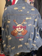 Vintage hard rock cafe Orlando grunge destroyed distressed custom denim jacket L