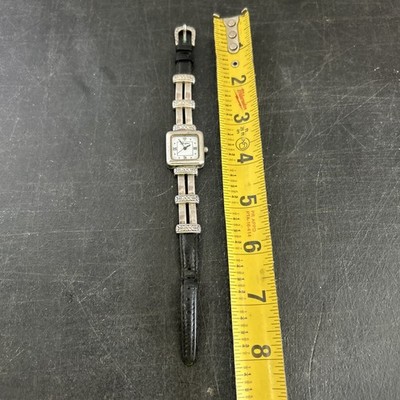 Brighton NEWPORT Watch Square Face Metal & Black Leather Band New Battery