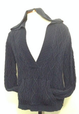 RALPH LAUREN BLUE CABLE KNIT POLO JEANS SWEATER, PULL-ON V-NECK HOOD, SZ M