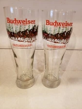 Vintage Budweiser Beer Glasses Christmas Winter Heavy Anheuser Busch Gift of 2