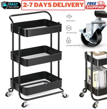 3Tier Rolling Tool Cart with Wheels Handle Utility Storage Trolley Box Organizer
