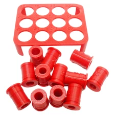 MEC Style Powder Bushings 12 Piece Sizes 17-28 With Holder / Marked Stand - Red