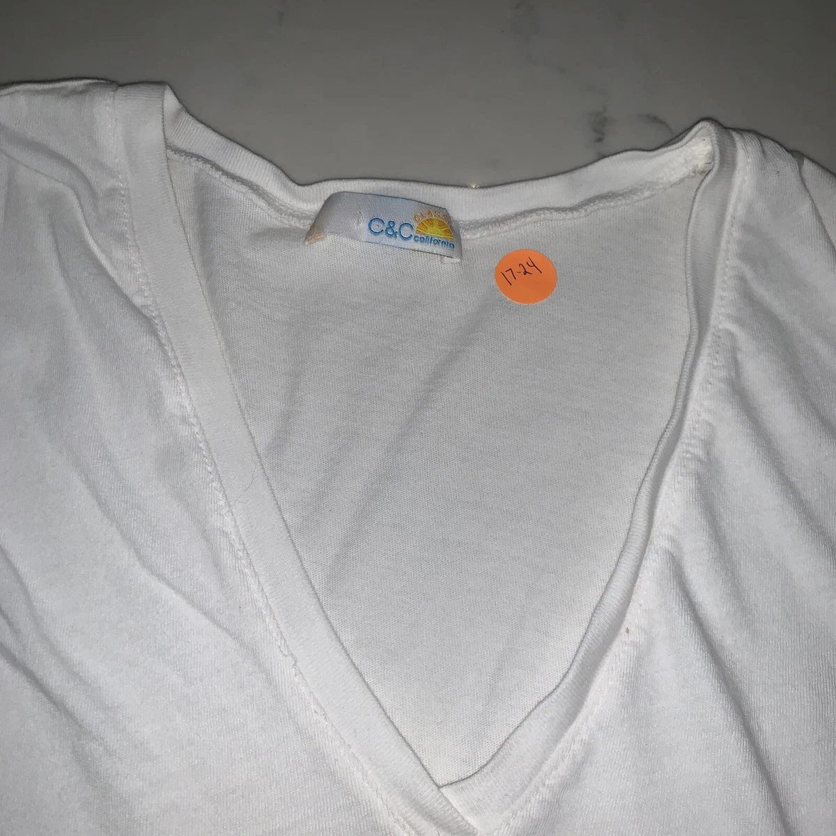 Vintage Graphic Tee Sz S Solid White C C California Deep V Long