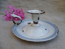 ANCIEN BOUGEOIR ÉMAILLÉ - LISERÉS BLEU CIEL ET OR