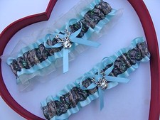 NEW Gorgeous Mossy Oak Aqua Ivory Wedding Garter Prom Camo Camouflage