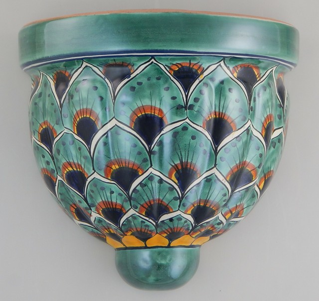 Mexican Ceramic Wall Hanging Planter Folk Art Sconce Handmade Mexico