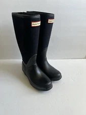 Hunter Unisex Black Blue Plaid Tall Rain Willies Boots SZ 5 F SZ 4 M