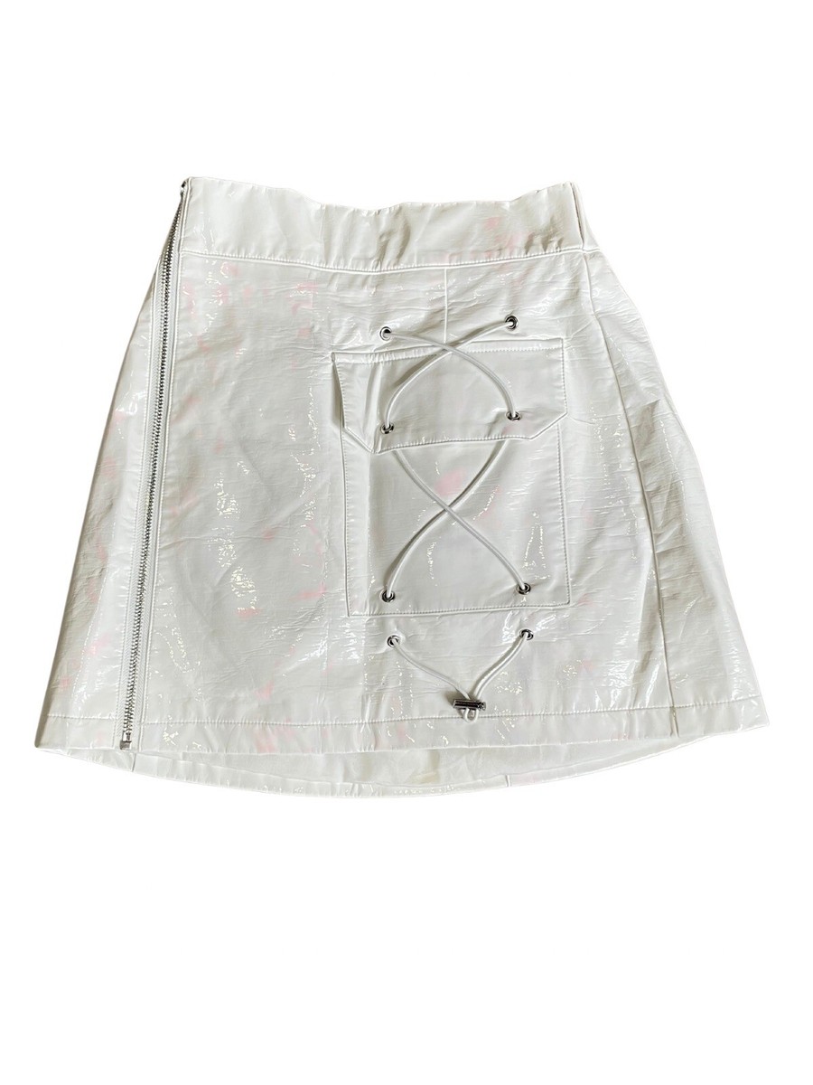 Mags Pye Vinyl Skirt Size S White and Pink, Zipper Mini Skirt
