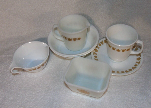 Vtg Corelle Gold Butterfly Cup Saucer Cream Sugar Soup Bowl Lot 7 Pieces - Picture 2 of 7