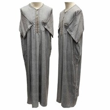 Men Moroccan Short Sleeves Grey Thobe Jubba Kandora