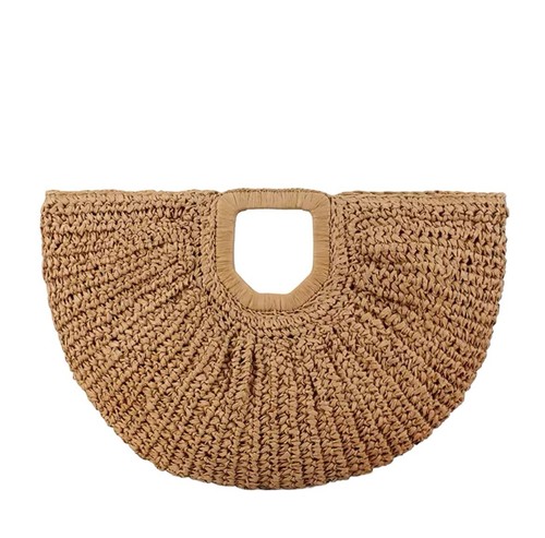 Crochet Half Moon Woven Straw Bag Handmade Beach Bag Women’s Boho Clutch Handbag - Picture 2 of 9