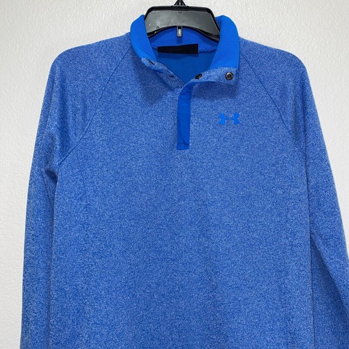 Under Armour Boys Size XL Solid Blue 1/4 Button Loose Sweater Pullover Logo - Picture 2 of 7